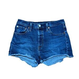 Levi's 501 Denim Shorts Women's Size W 29 Blue Distressed Hem Button Fly